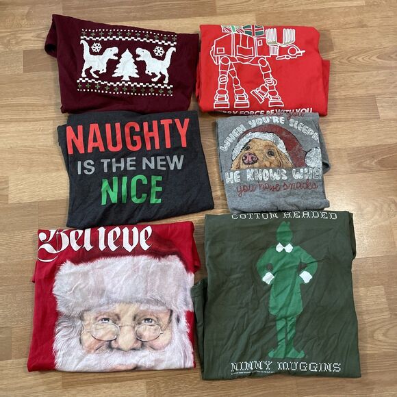 Mens Christmas Shirt LOT Size XL Lot Of 6 Tees ELF Star Wars Santa - Picture 2 of 15